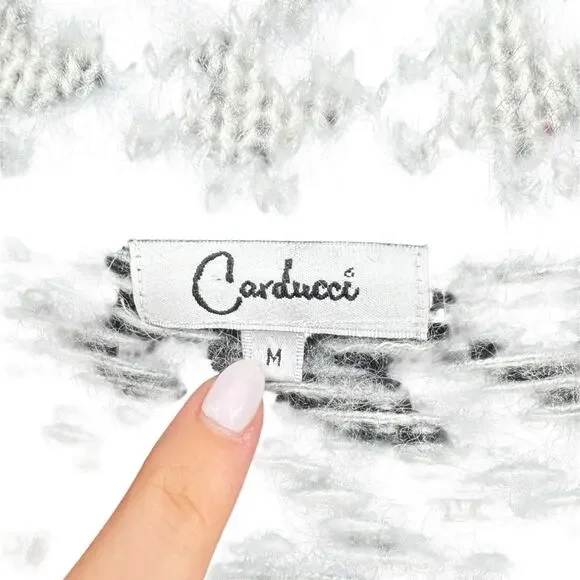 Carducci Black & White Houndstooth Wool & Mohair Blend Knit Cardigan Sweater - Picture 10 of 12